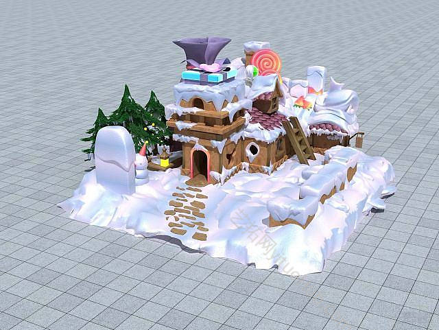 现代雪地糖果屋模型