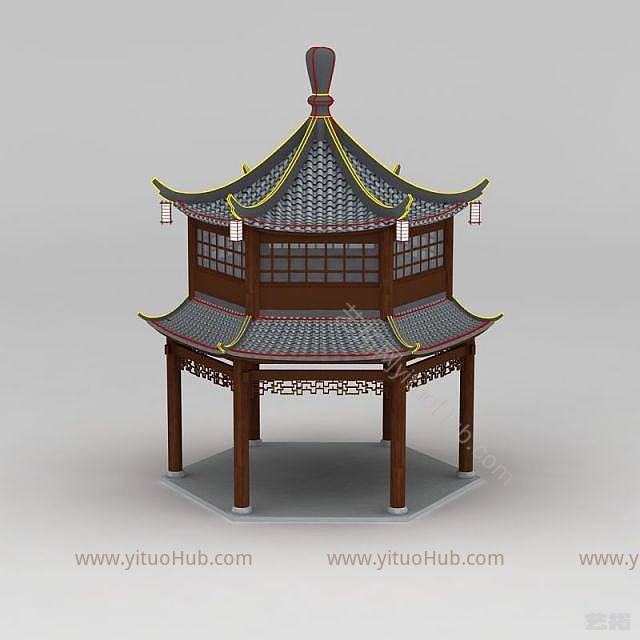 现代双层六角亭模型