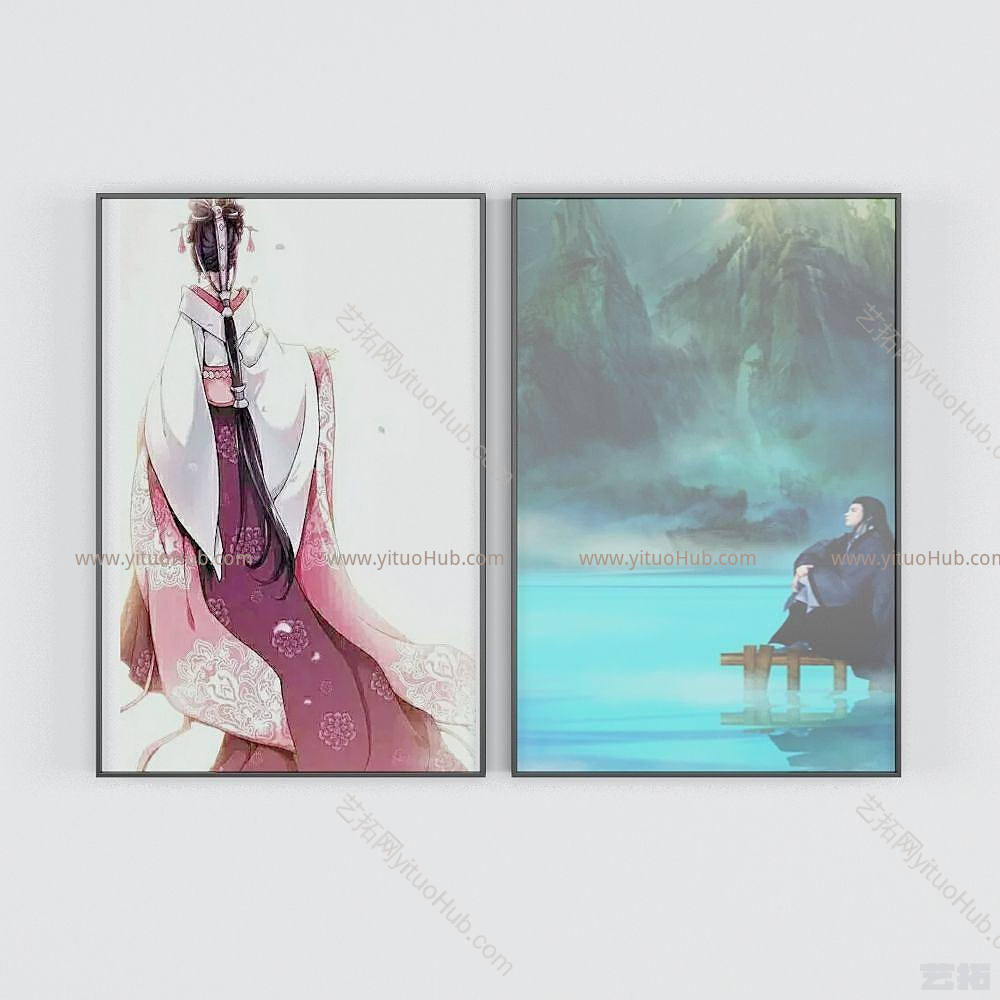 现代古装人物装饰画模型