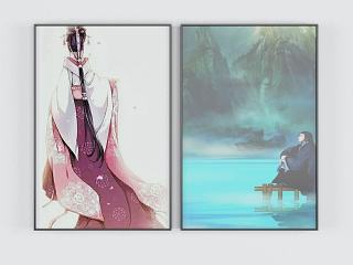 现代古装人物装饰画模型