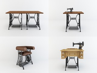 工业LOFT工业风纺织机桌椅组合模型