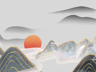 国潮复古烫金山水背景