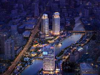 商业中心建筑夜景鸟瞰效果图