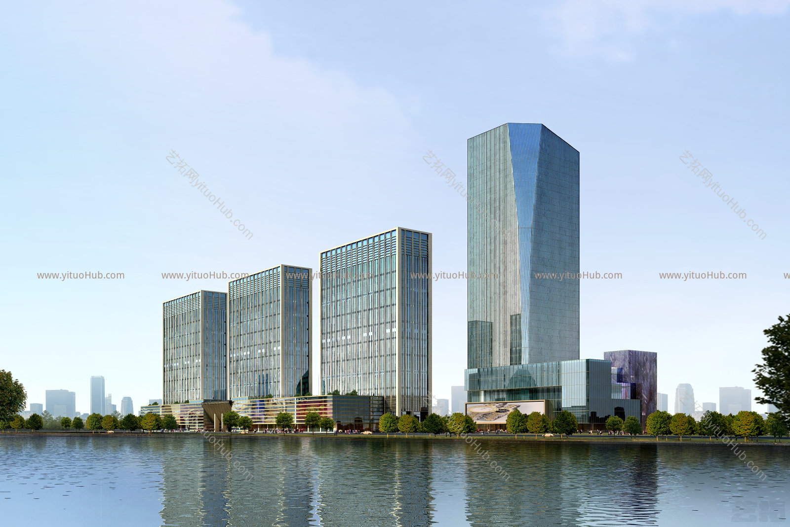 湖边建筑效果图
