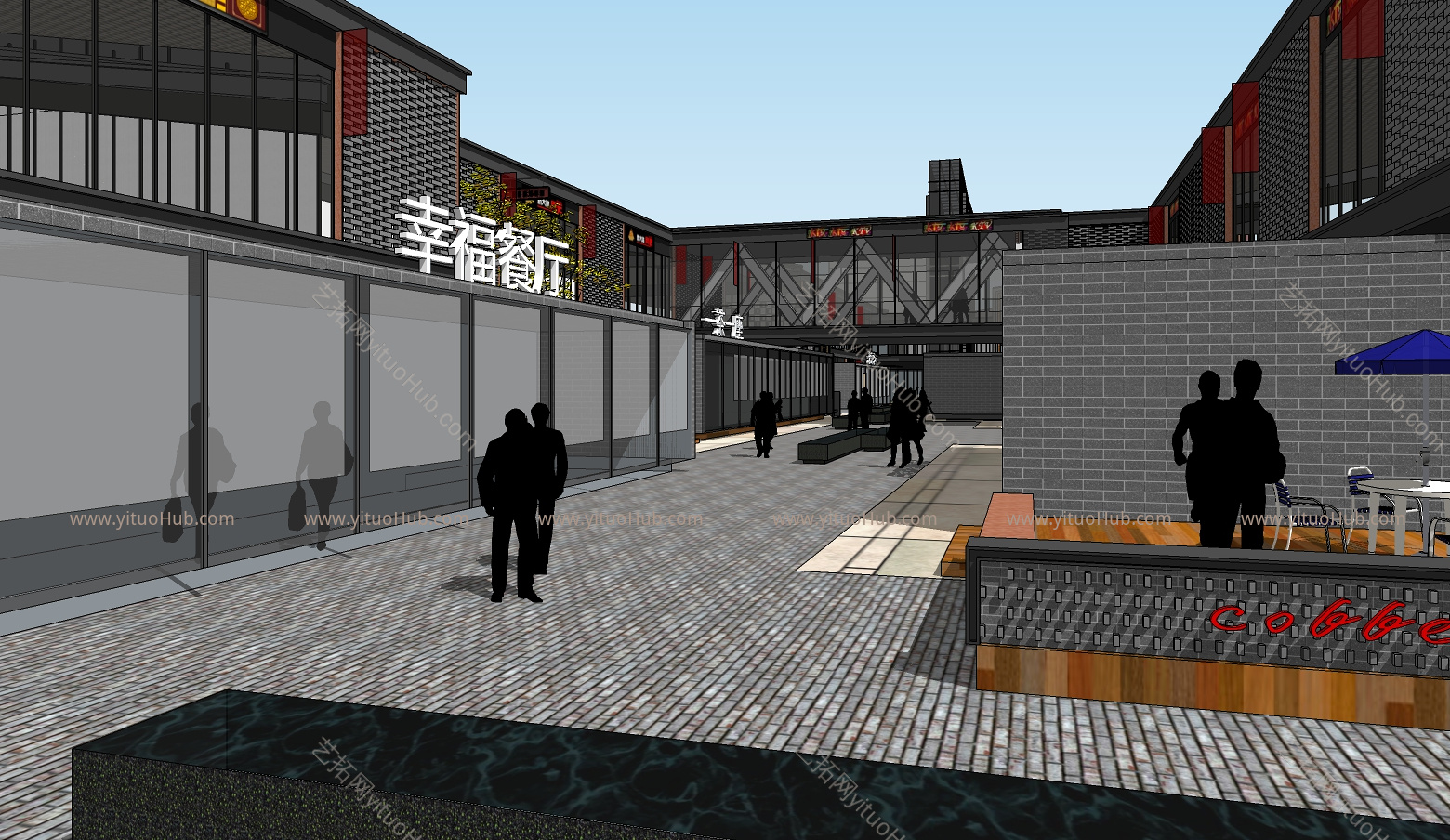 现代中式风格商业街建筑sketchup模型