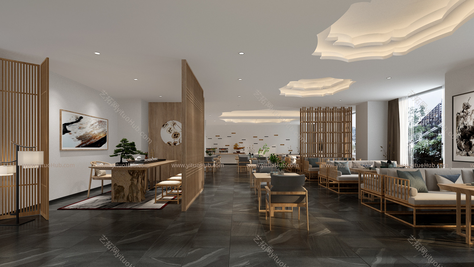 新中式中餐厅 吊灯 收银台