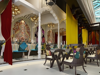 现代轻奢别墅餐厅 酒柜壁灯 吊灯窗帘 餐桌椅
