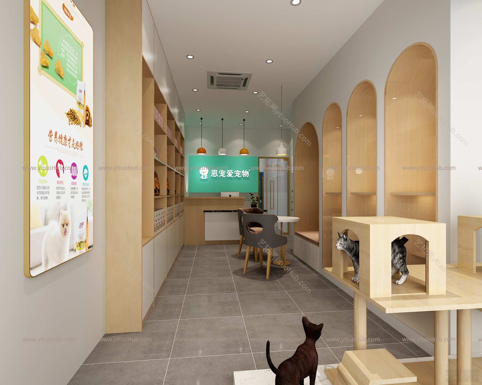 现代宠物店 吊灯 前台