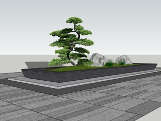 中式石头松树 盆景 花池 树池 园林造景 广场绿地景观其他 室外 广场 庭院 木板