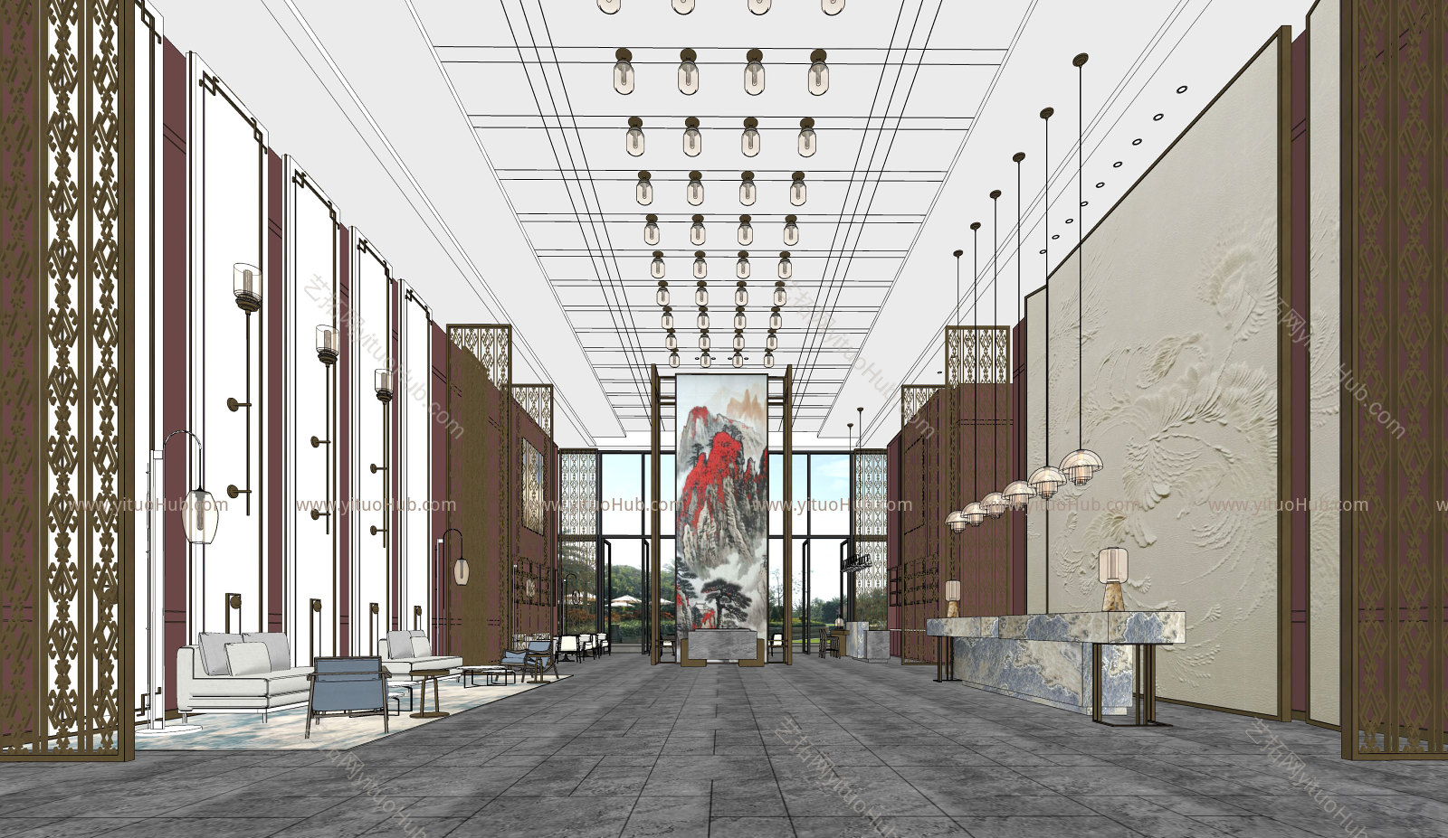 现代酒店大堂空间模型
