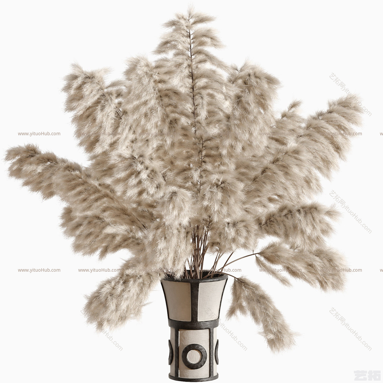 现代芦苇干支插花艺术摆件模型