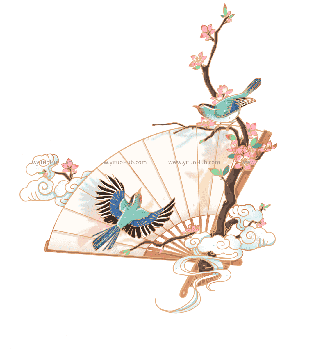 七夕情人节中国风喜鹊插画免扣元素