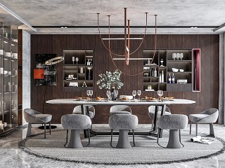 现代餐厅餐桌椅模型