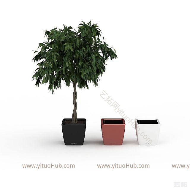 现代绿植花盆组合模型