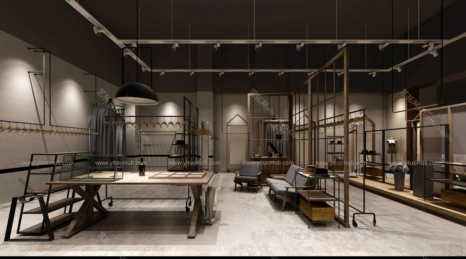 工业风服装店 衣架 模特 展柜