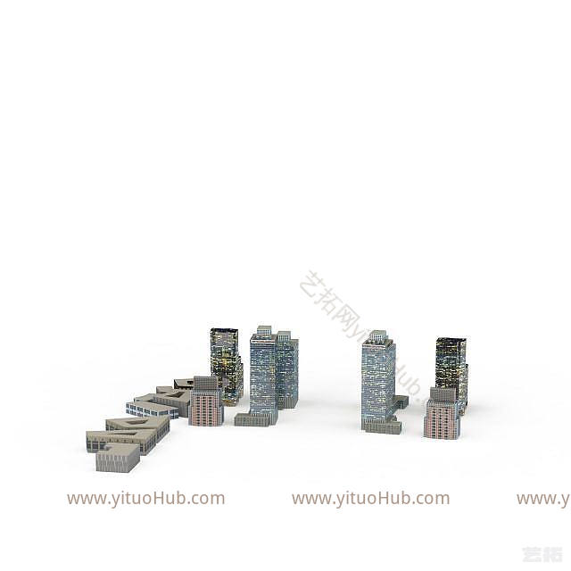 现代城市综合体夜景建筑模型