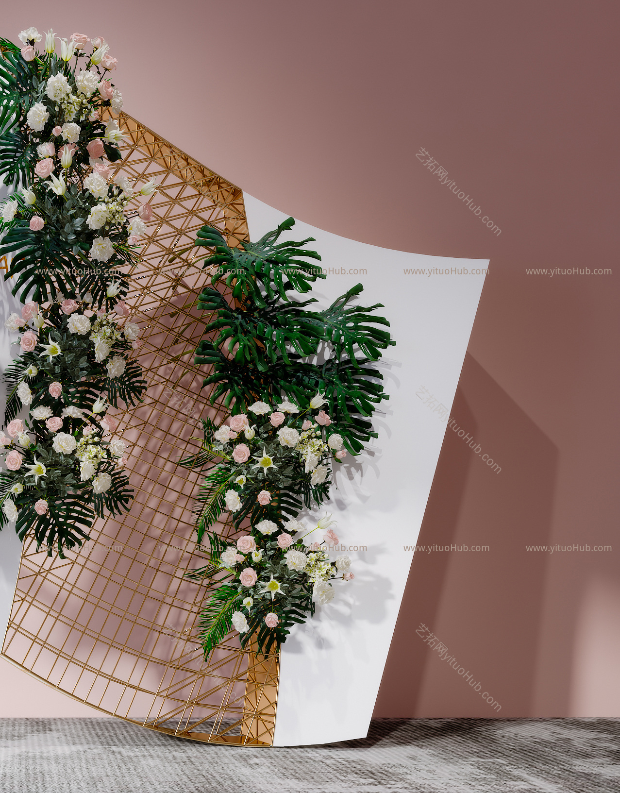 现代简约婚庆花架 植物花架 婚庆背景墙 玫瑰花 气球 文字 背景墙 花架