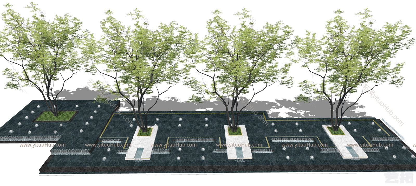 现代风格住宅景观小品 跌水水景 水钵 中轴水景景观