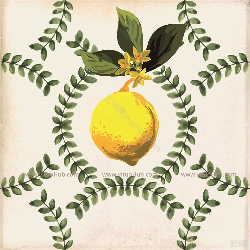 白色柠檬图案花砖