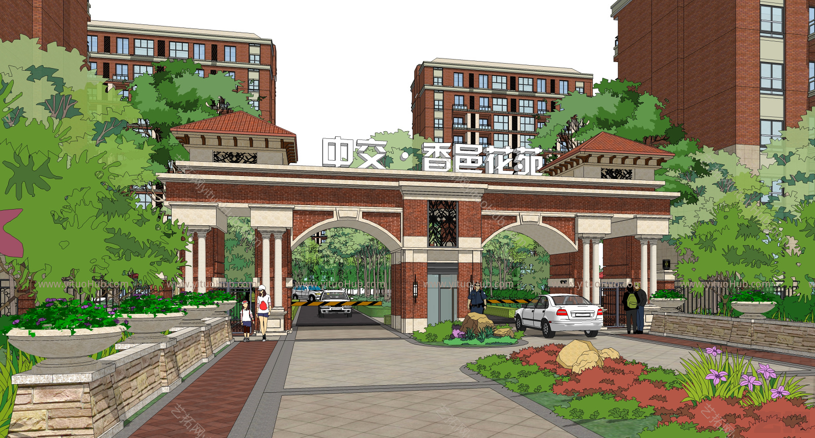 欧式风格小区入口 大门 景观小品 大门