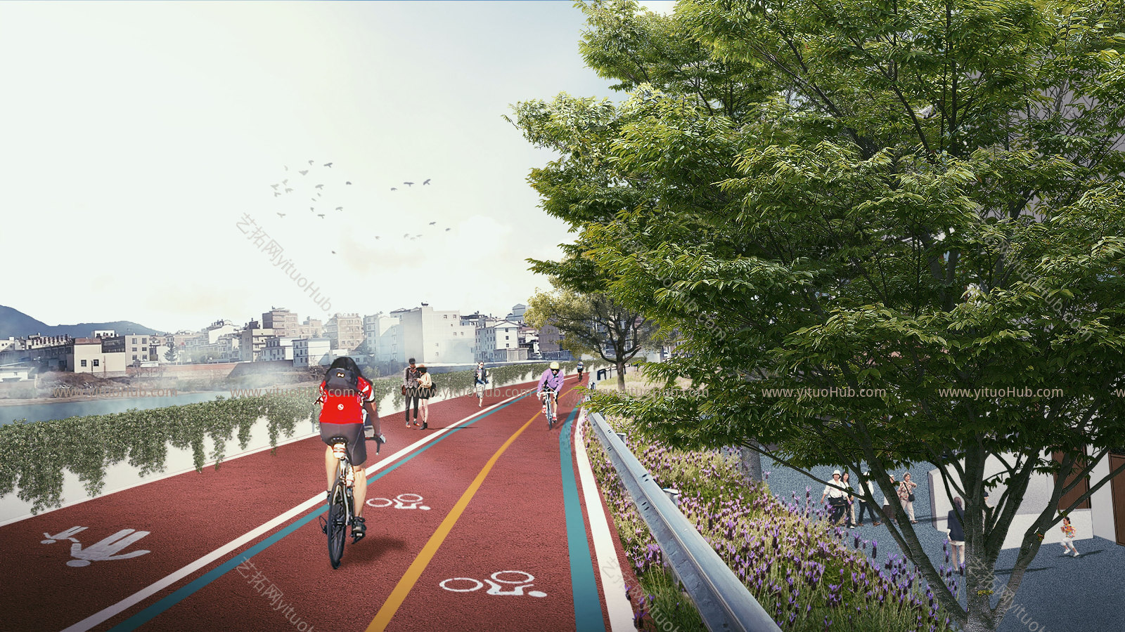 公路沿路绿道景观效果图