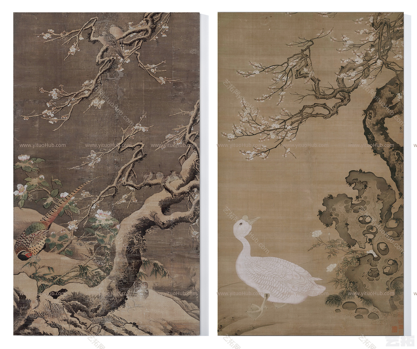 新中式传统鸟禽花艺挂画组合