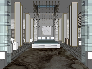 现代售楼部大堂 展示区 公区过道 洽谈区 签约区 模型区滑动门 卧室 搁层 床 楼梯