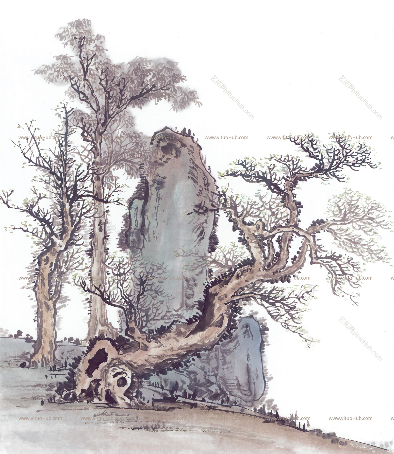 装饰画 古风国画 古树画贴图