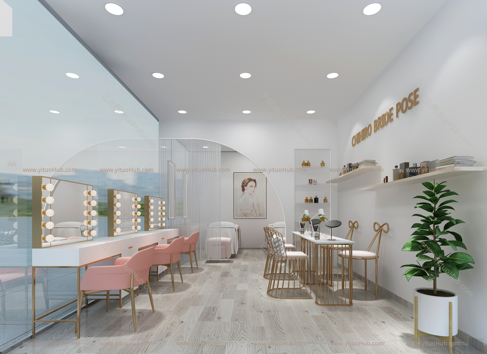 现代轻奢美容美甲店 挂画 桌椅