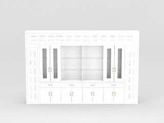 现代白色酒柜边柜模型
