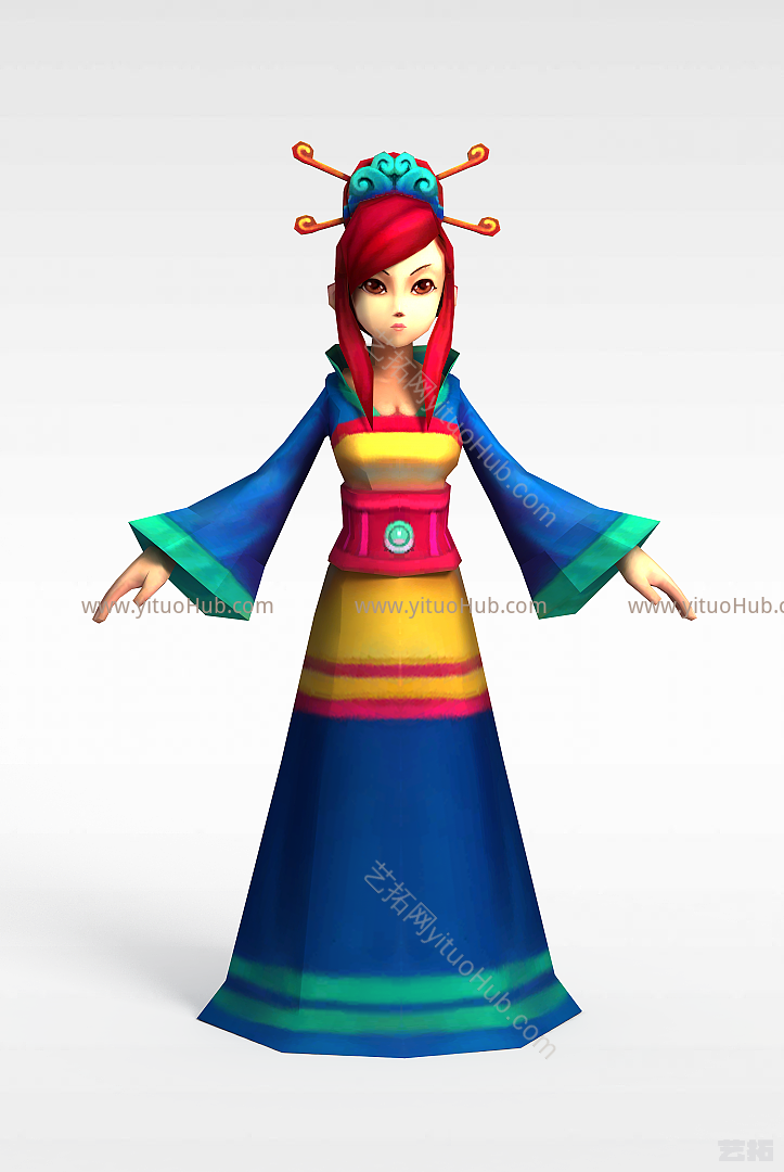 现代Q版小鱼儿与花无缺游戏人物女人模型