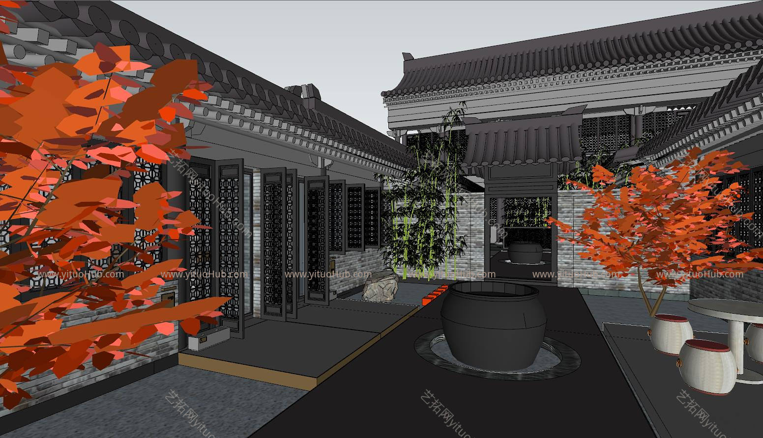 中式古建筑模型街景 街道 建筑 演出 寺庙