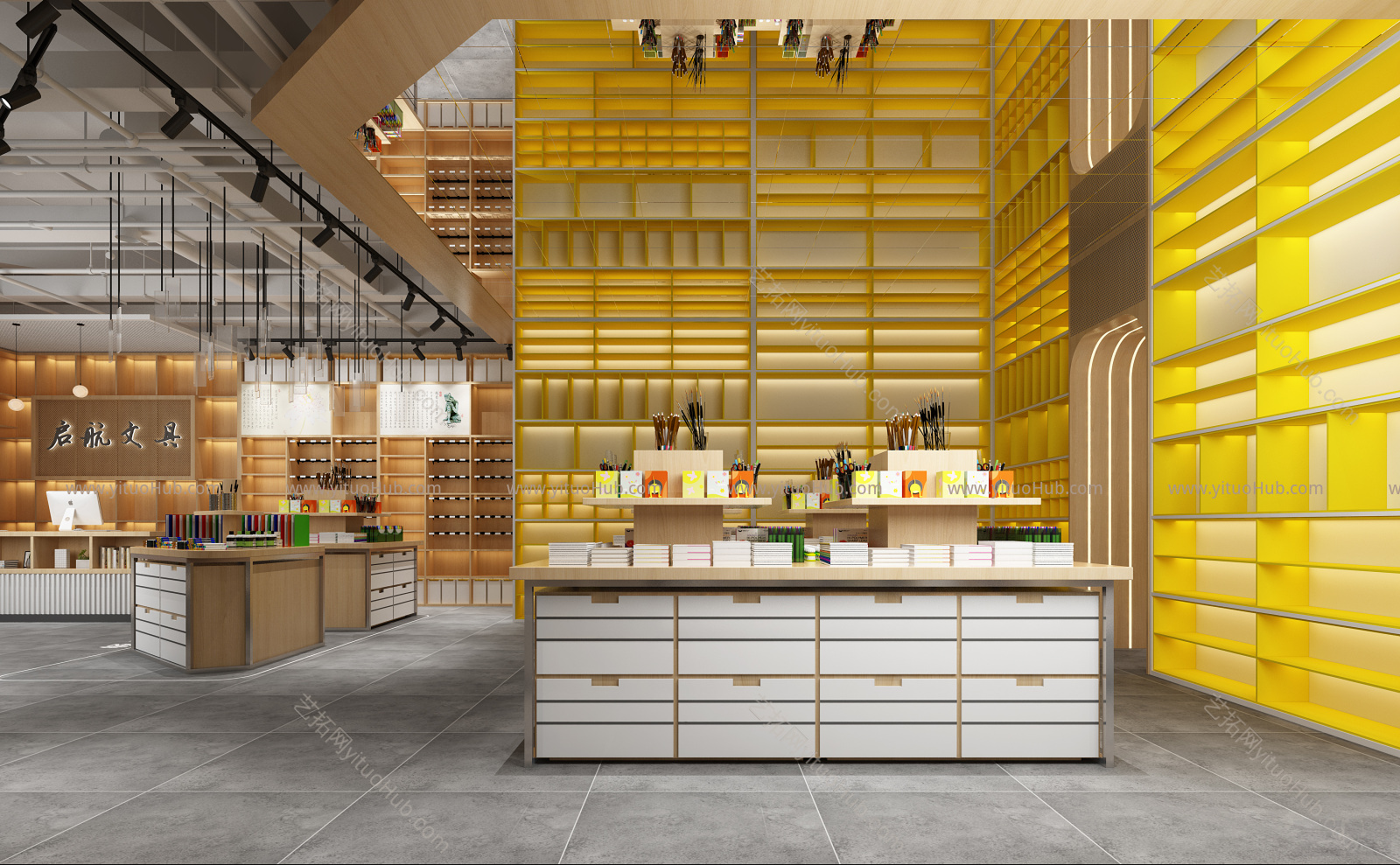 现代文具店 柜子 收银台 货架