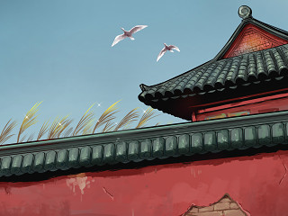 传统建筑墙檐屋檐插画背景