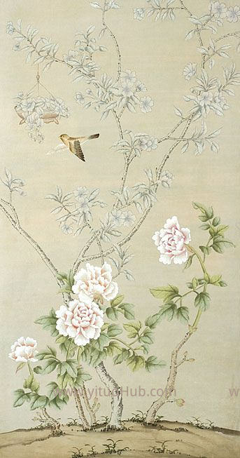 中式欧式田园花鸟壁纸壁画壁布背景画 (2)