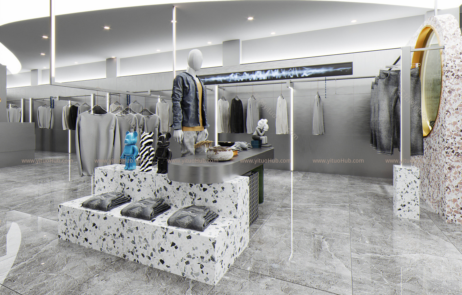 现代服装店 中岛展台 货架