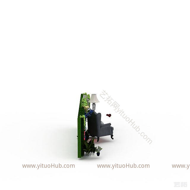 现代商场鲜花墙模型