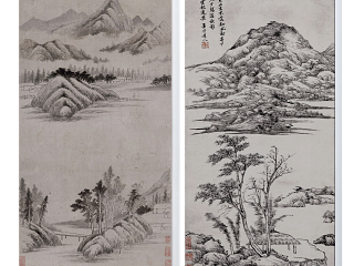 新中式山石风景装饰画组合