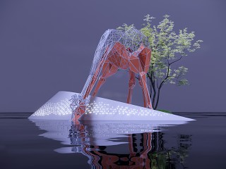 现代雕塑 喝水长颈鹿