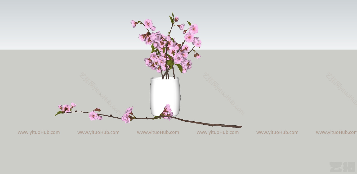 桃花 插花花瓶模型