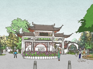 茶亭公园主入口中式景观