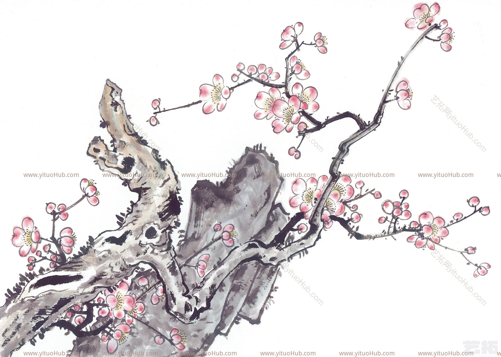 中式国画 古树画 装饰画贴图