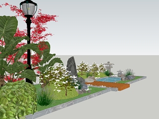 建筑外部植物 水池 景物小品