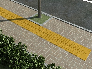 现代道路设施 人行道 盲道 绿篱 银杏树 马路