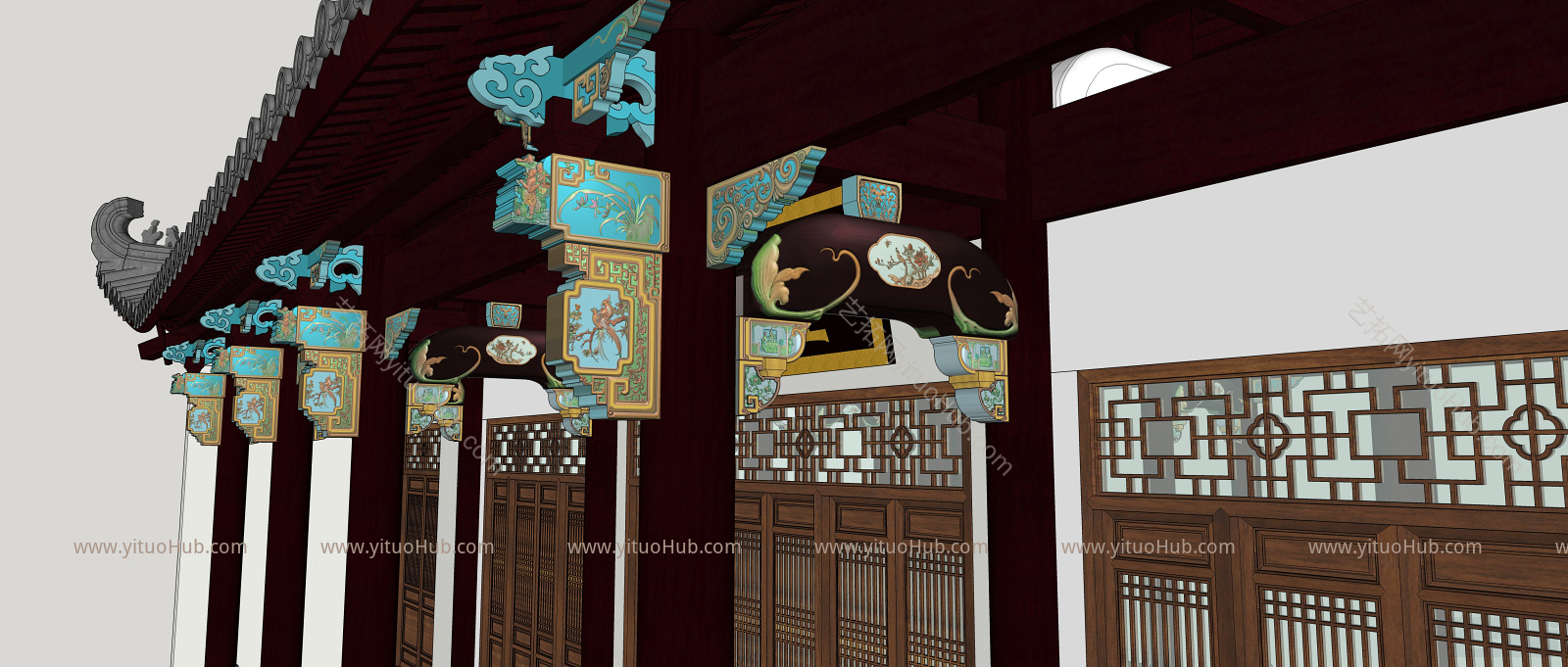 中式古建筑-祠堂-歇山顶-四面坡