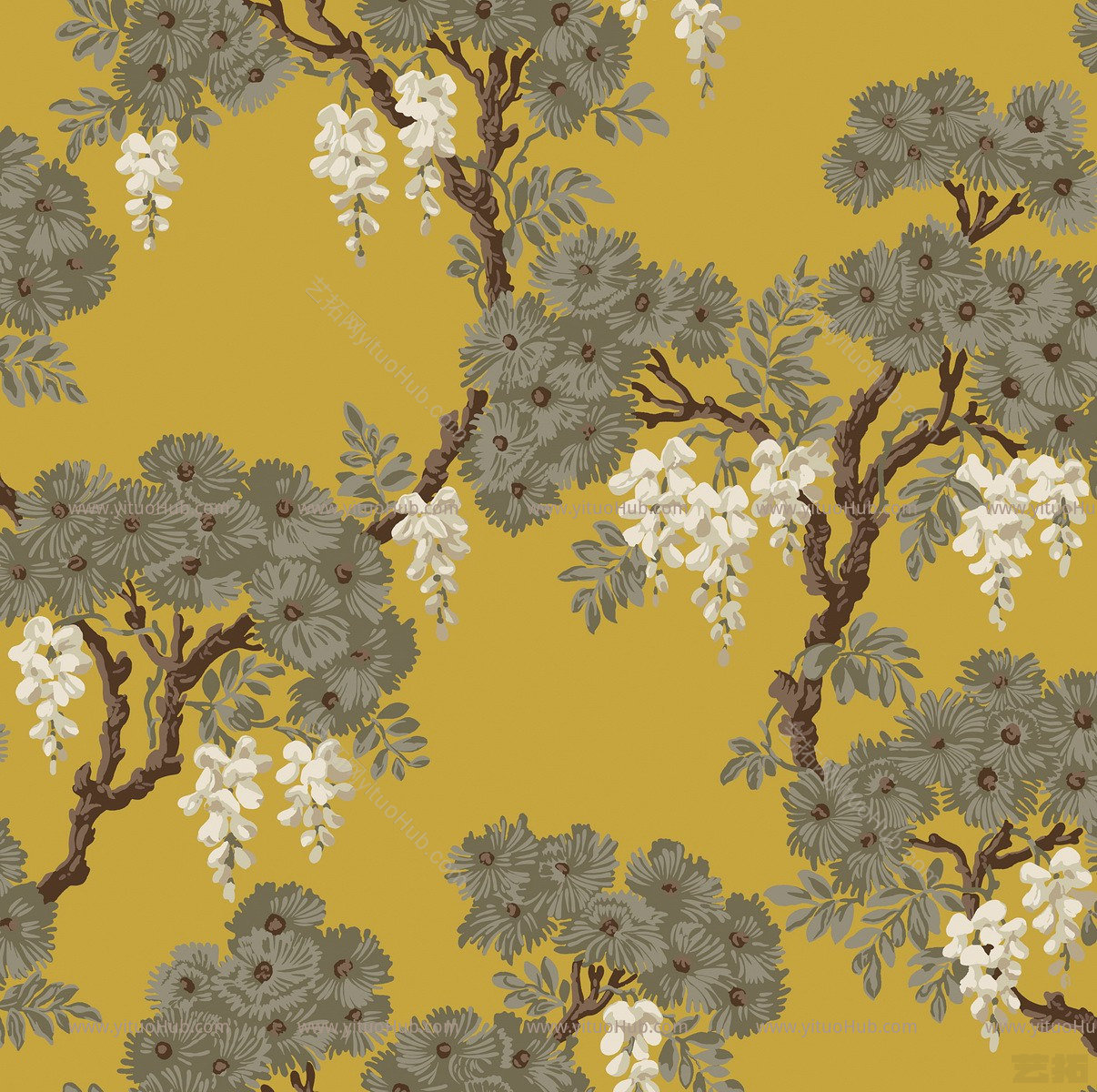 简约植物壁纸贴图 植物壁画