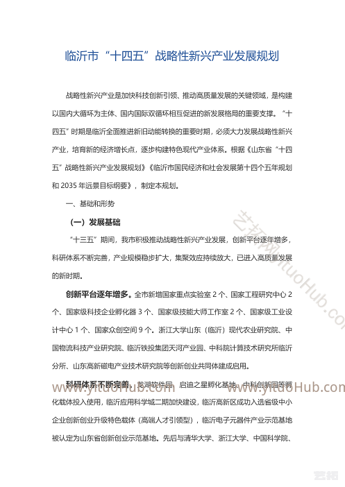临沂市“十四五”战略性新兴产业发展规划