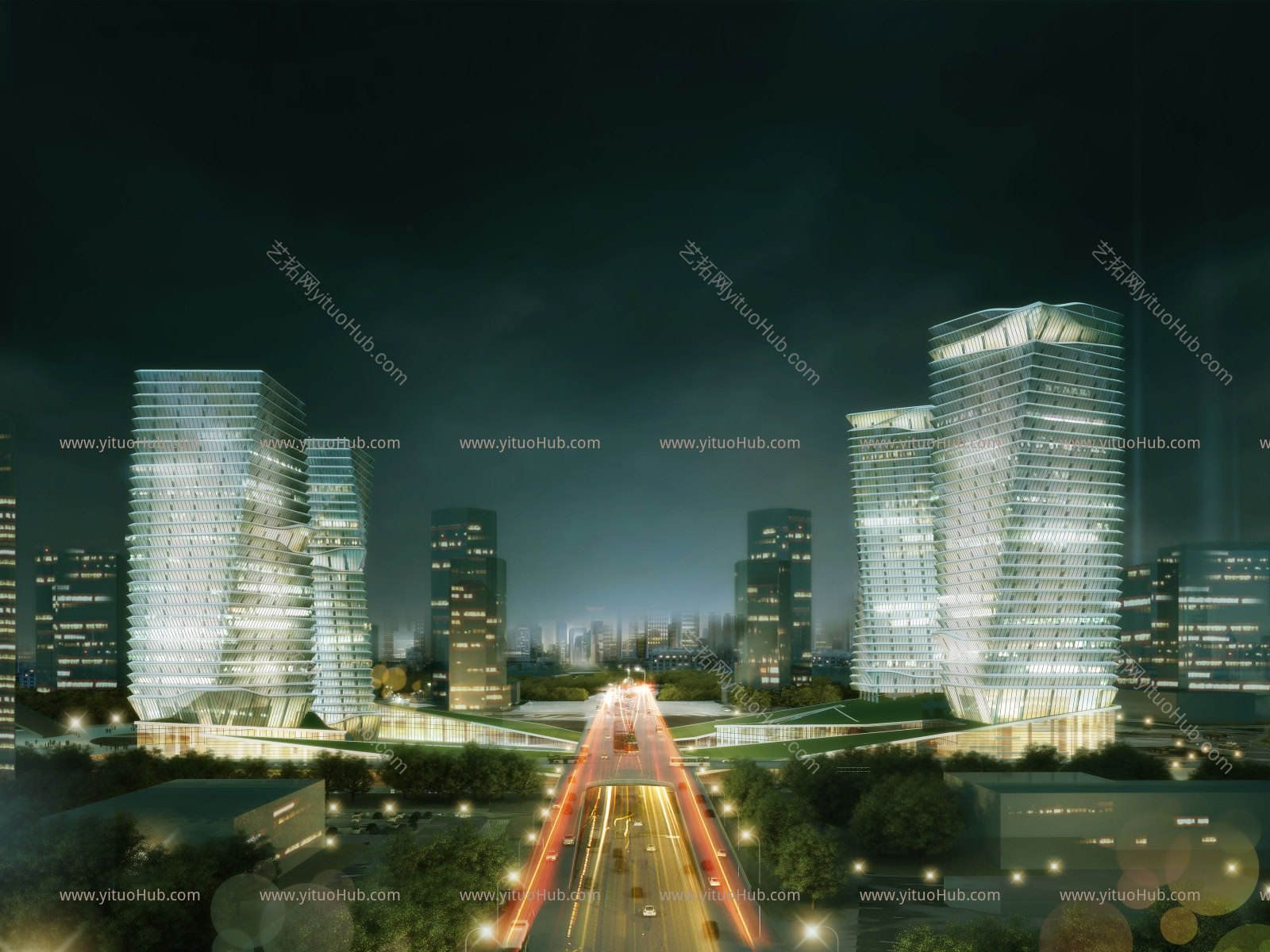 建筑夜景效果图