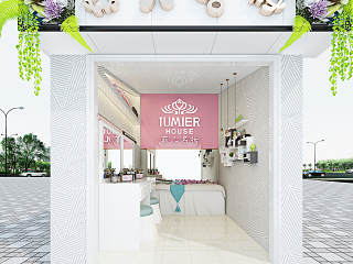 现代美甲店 美妆化妆店形象墙门面门头吊灯化妆桌饰品摆件置物架