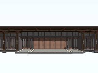 新中式住宅小区别墅入口大门建筑小品模型